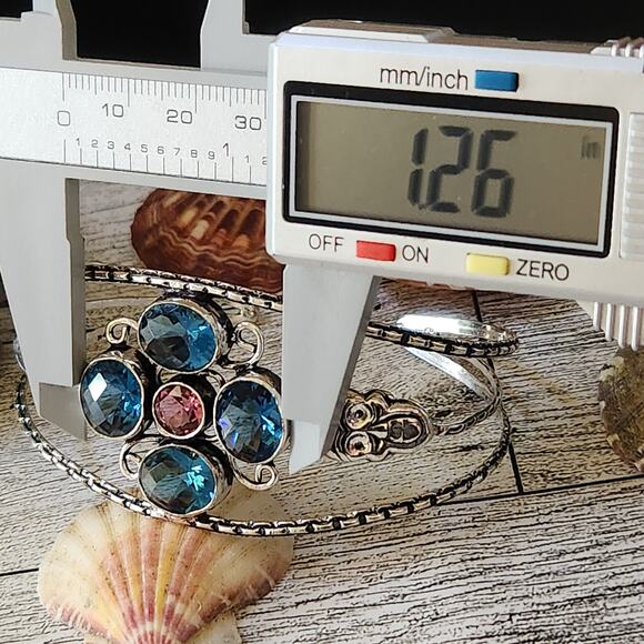 Wide Cuff Bracelet, Sky & Sunset Hues, Sterling Silver Cuff with Crystals 💖 - Picture 7 of 10